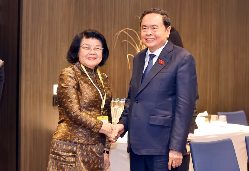 越南国会主席陈青敏会见柬埔寨国会主席昆索达莉。