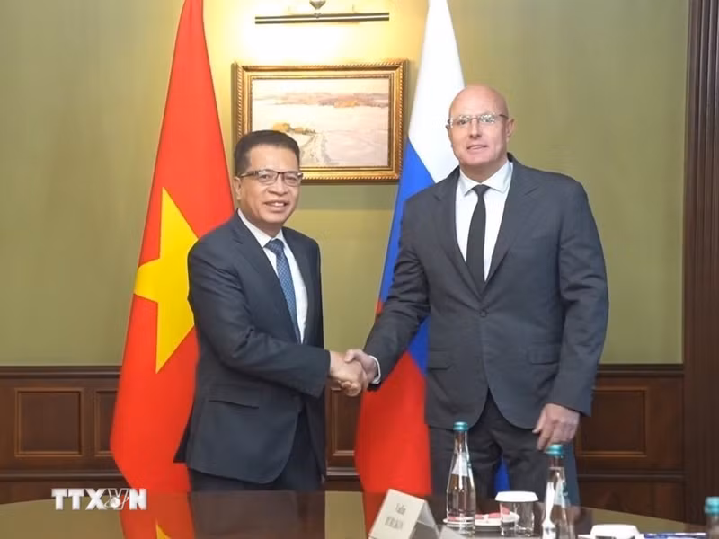 越南驻俄罗斯大使邓明魁会见俄罗斯副总理德米特里·切尔内申科。（图片来源：越通社）