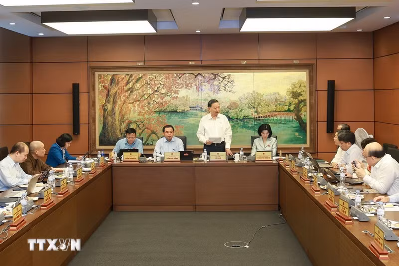 越共中央总书记、国家主席苏林在会议上发表讲话。（图片来源：越通社）