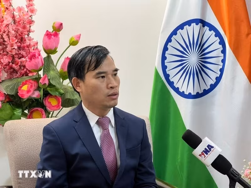 越南驻印度商务参赞裴忠尚接受记者采访。（图片来源：越通社）