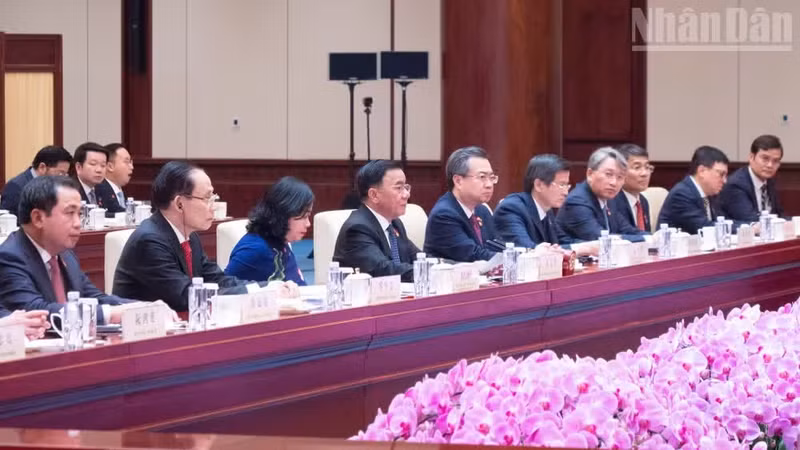 越共中央书记处常务书记陈锦秀发表讲话。