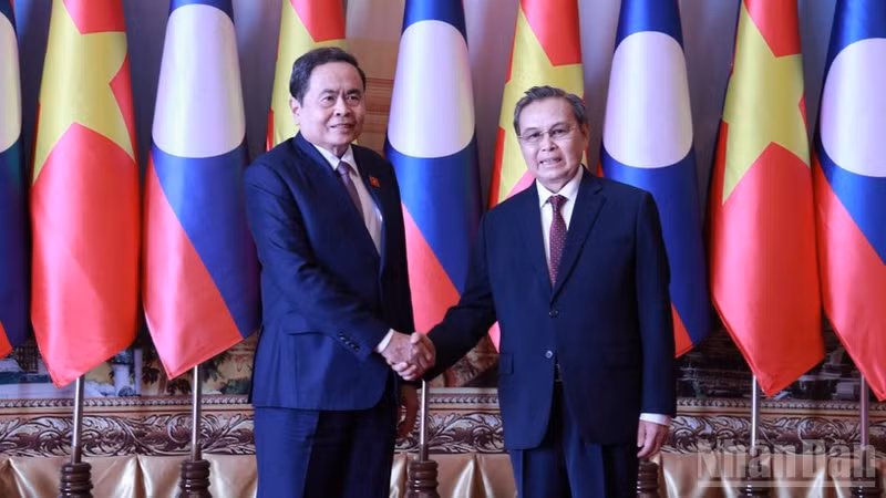 越南国会主席陈青敏会见老挝国会主席赛宋蓬·丰威汉。